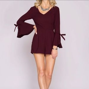 STYLISH ROMPER, BELL SLEEVES, WINE COLOR